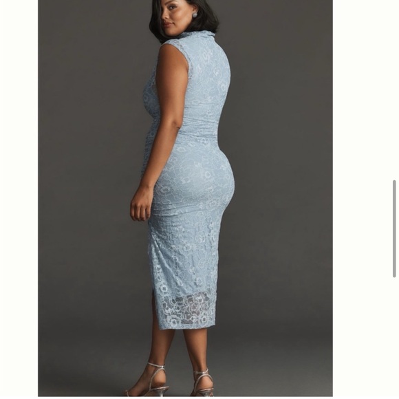 NWT Anthropologie The Maya Ruched Cowl-Neck Dress: Lace Edition Sky size XL - Picture 6 of 13